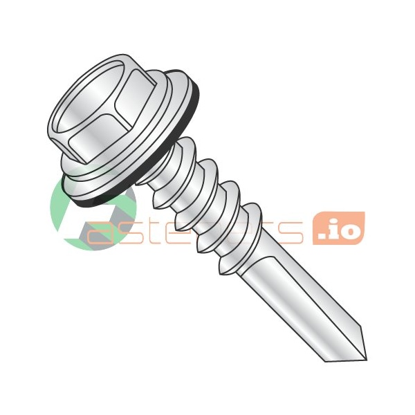 Newport Fasteners Self-Drilling Screw, #12 x 1-1/4 in, Zinc Plated Steel Flange Hex Head External Hex Drive, 1500 PK 167580 - main